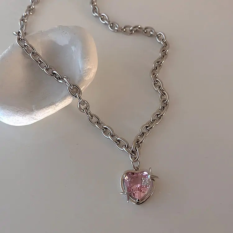 Pink Heart Pendant Necklace | Earrings - Kim’s Signature Beauty & Accessories