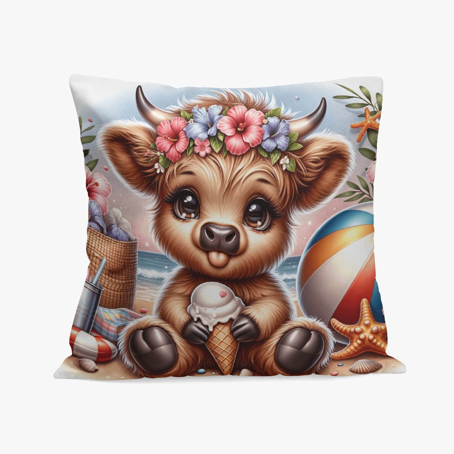 Beachside Highland Cow Fun Pillow Cover - Kim’s Signature Beauty & Accessories