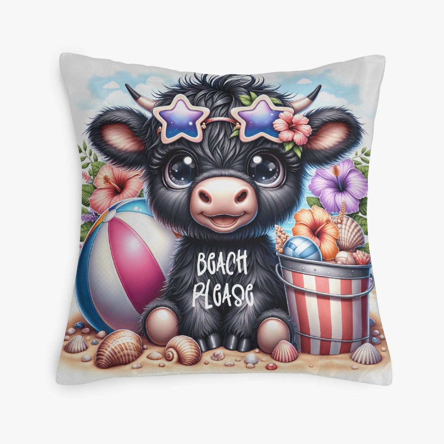 Black Highland Cow Beach Adventure Pillow Cover - Kim’s Signature Beauty & Accessories