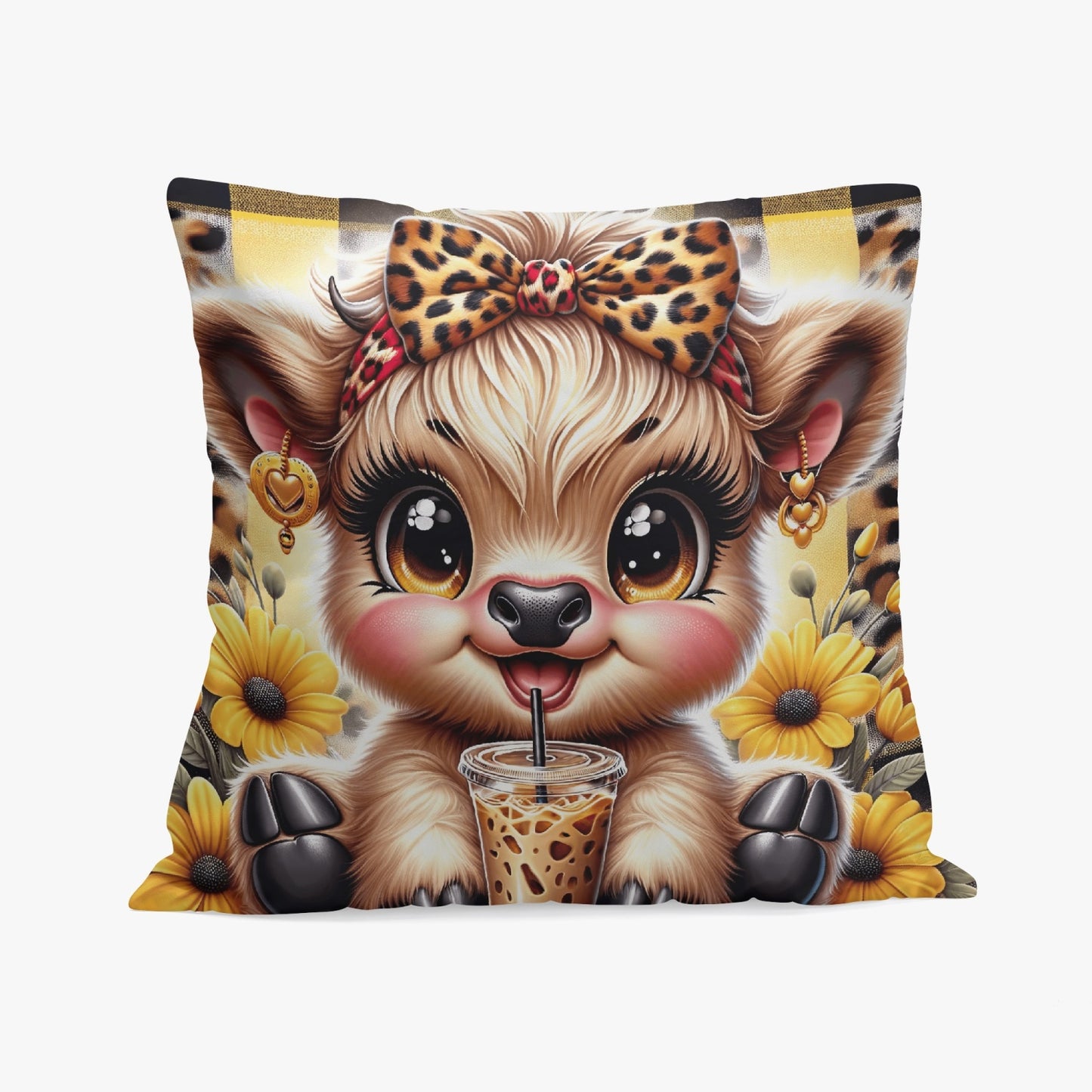 Charming Highland Cow Coffee Break Pillow Cover - Kim’s Signature Beauty & Accessories
