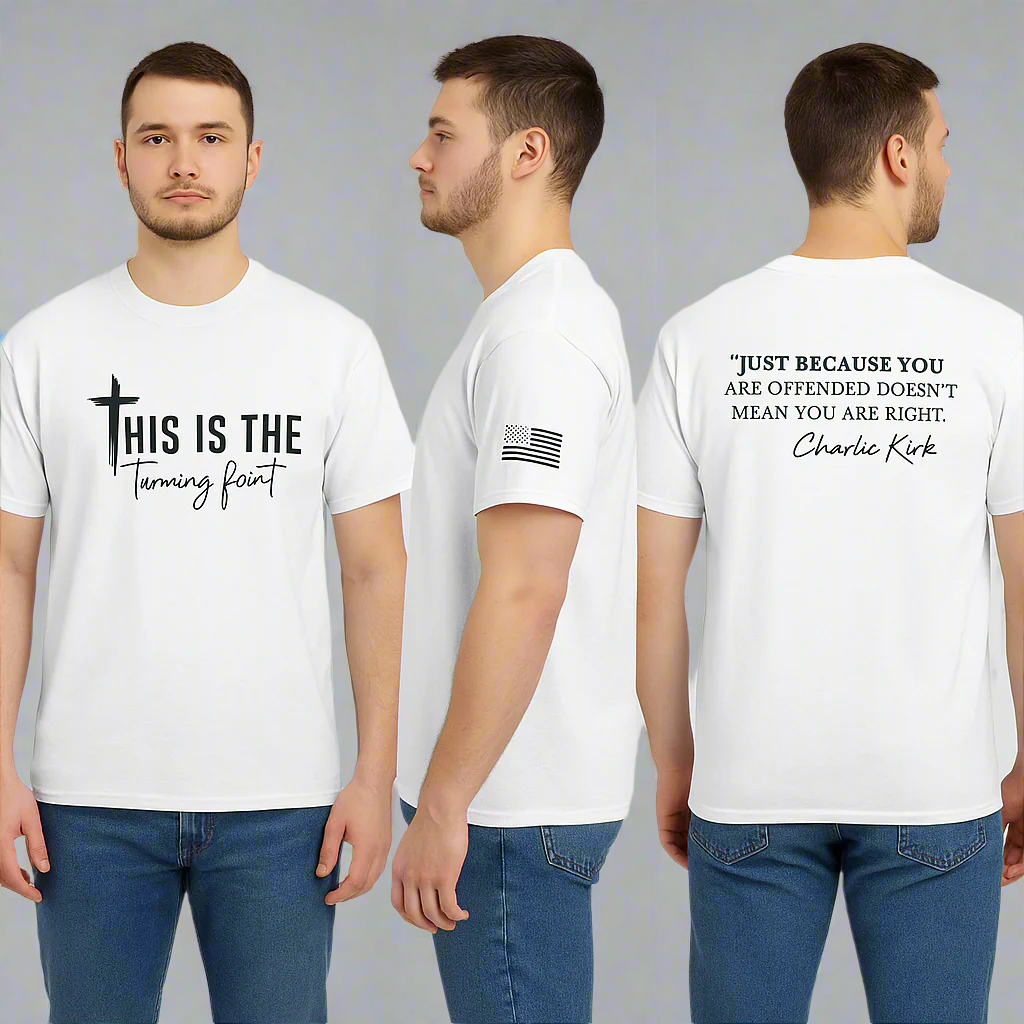 Charlie Kirk “Turning Point” Freedom Tee-Christian Statement - Kim’s Signature Beauty & Accessories