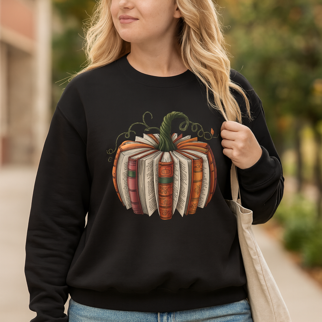 Bookworm Pumpkin Sweatshirt - Cozy Fall Crewneck for Readers, Autumn Fashion & Book Lover Merch - Kim’s Signature Beauty & Accessories