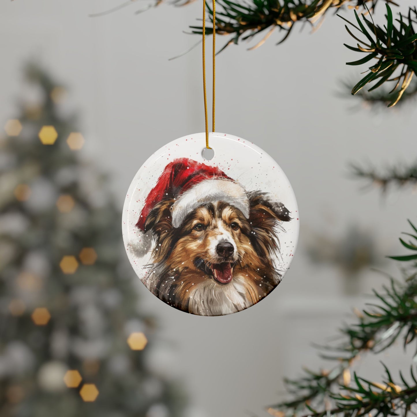 Collie Santa Ceramic Ornament, 2-Side Print - Kim’s Signature Beauty & Accessories