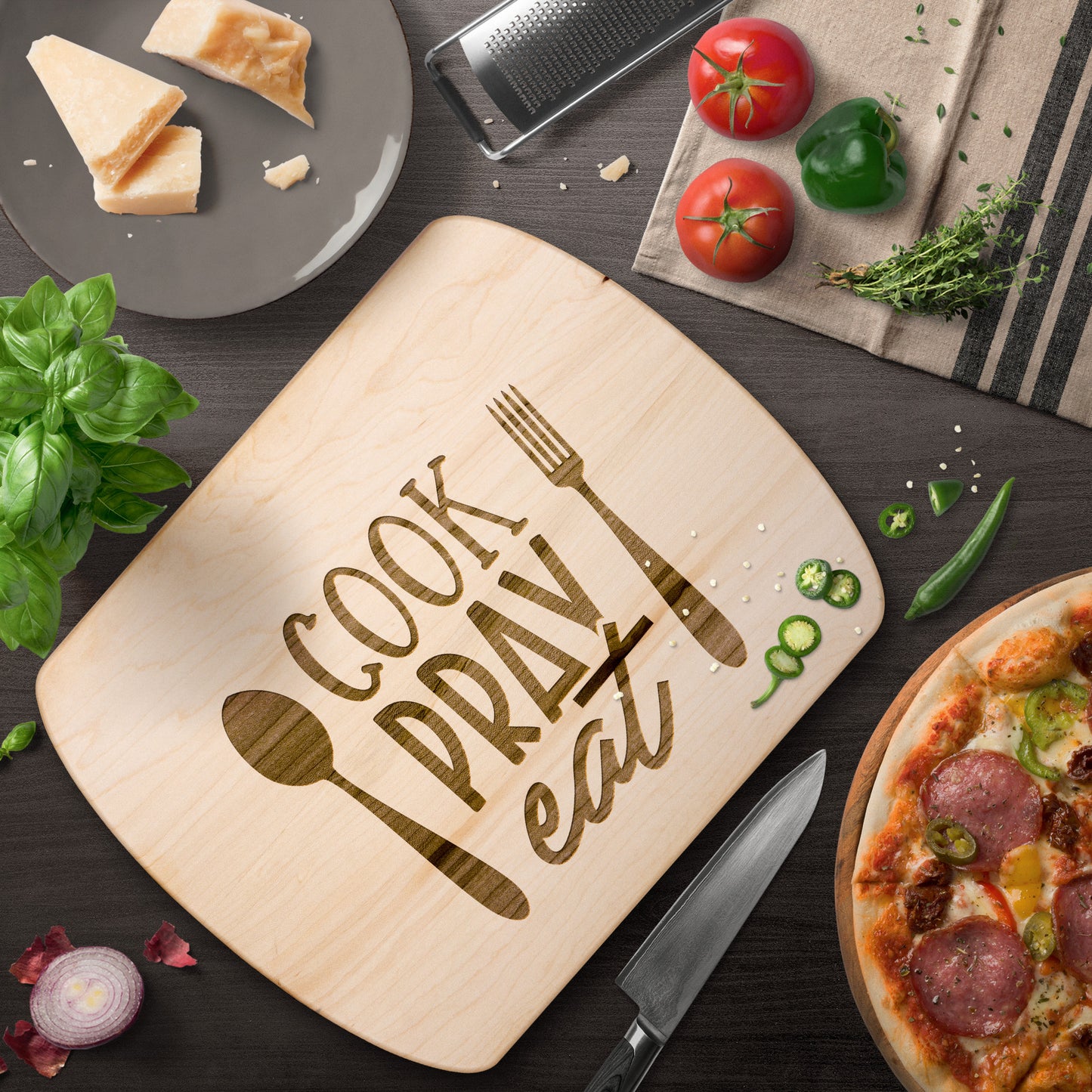 Cook, Pray, Eat Cutting Board - Kim’s Signature Beauty & Accessories (Store description)