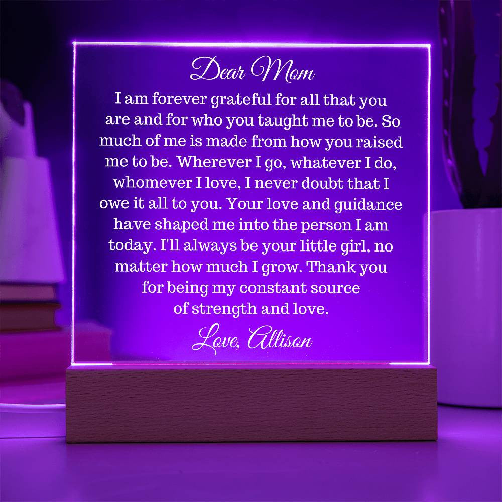 Dear Mom, Personalized Acrylic Plaque with LED - Kim’s Signature Beauty & Accessories