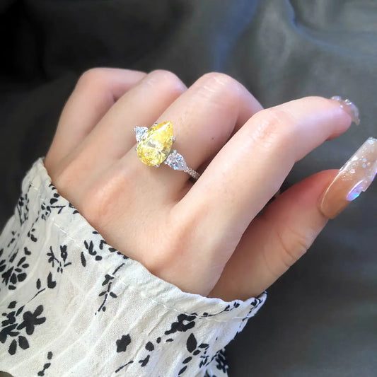 Drop-Shaped Yellow Diamond Ring in Sterling Silver - Kim’s Signature Beauty & Accessories