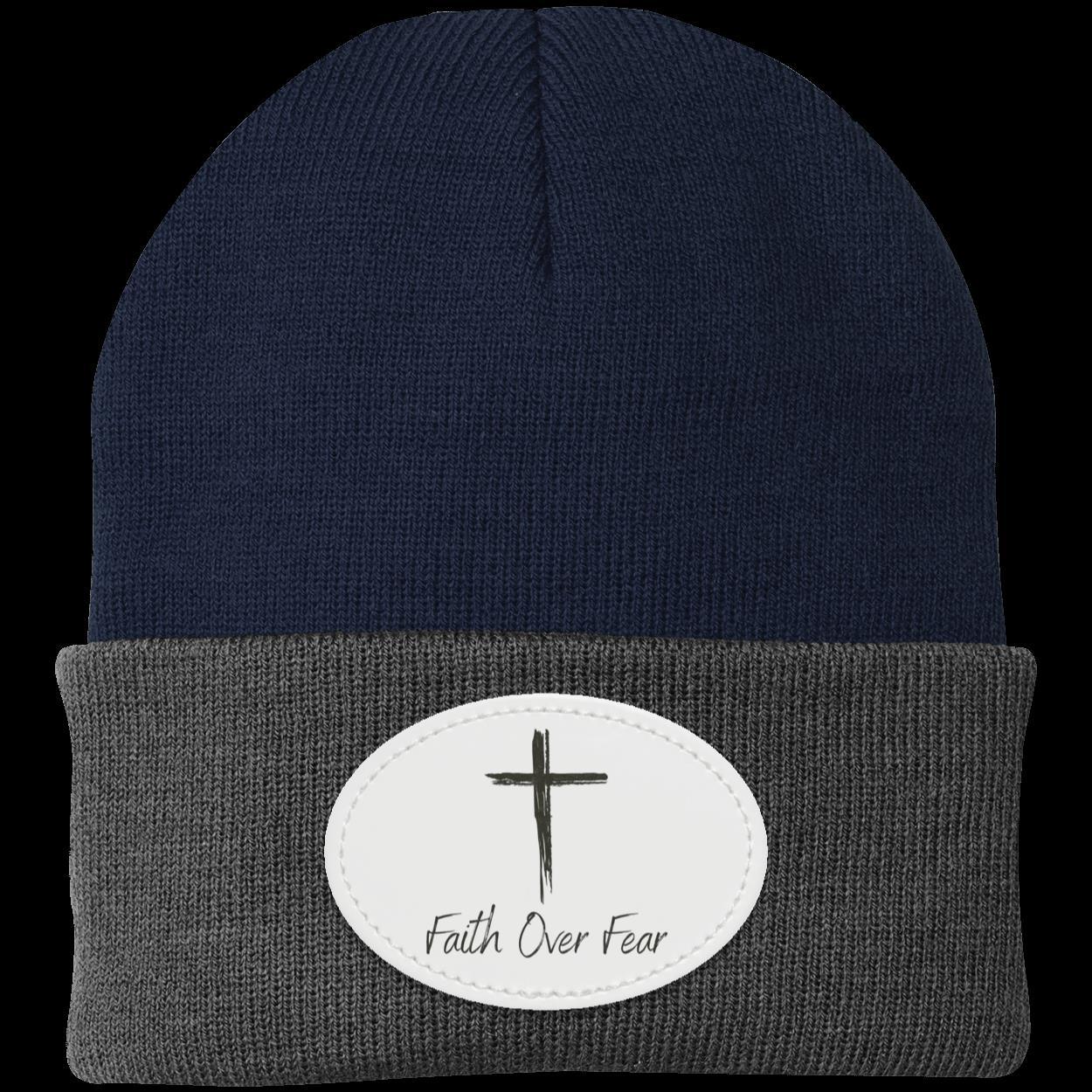 Faith Over Fear Knit Beanie – Inspirational Cross Winter Hat - Kim’s Signature Beauty & Accessories