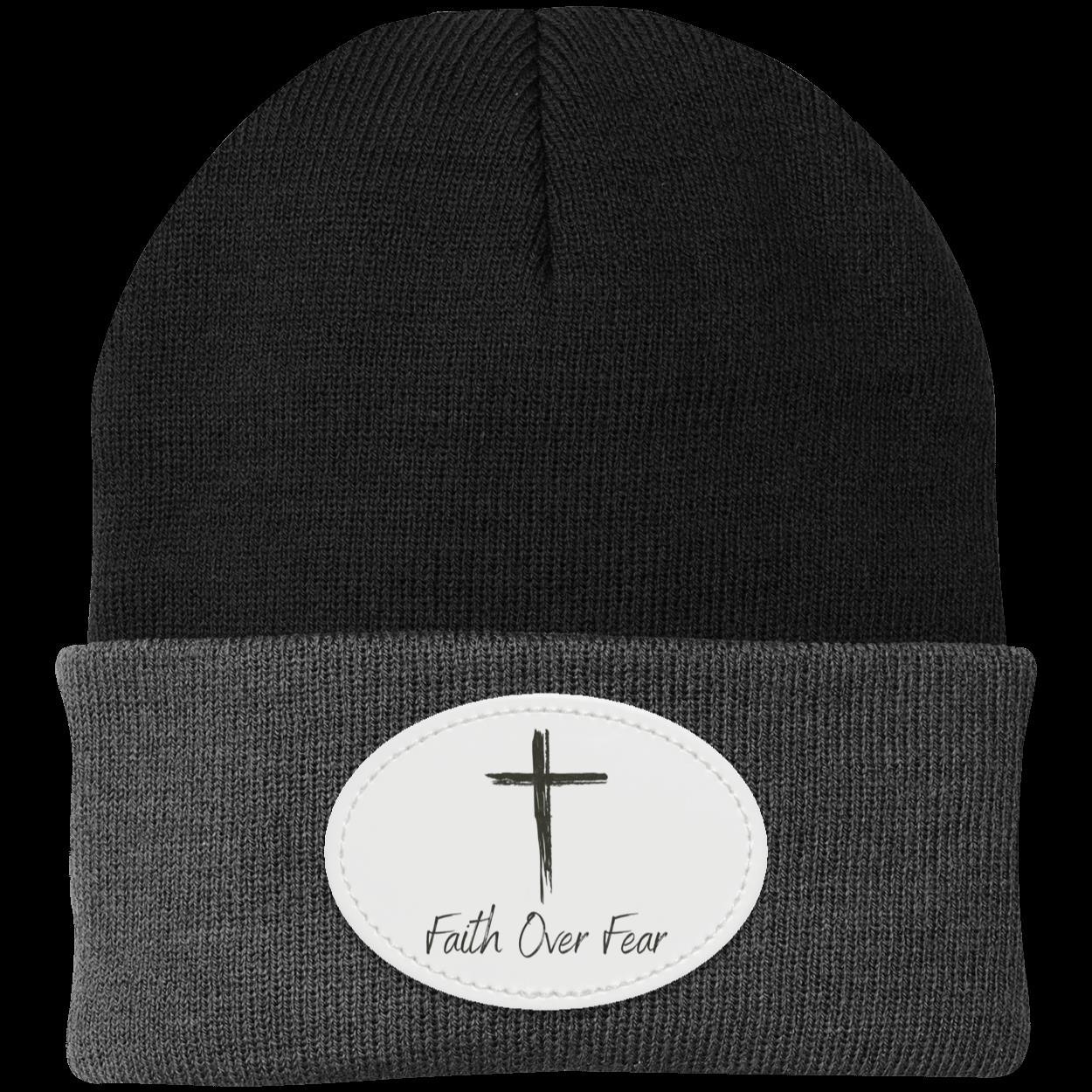Faith Over Fear Knit Beanie – Inspirational Cross Winter Hat - Kim’s Signature Beauty & Accessories