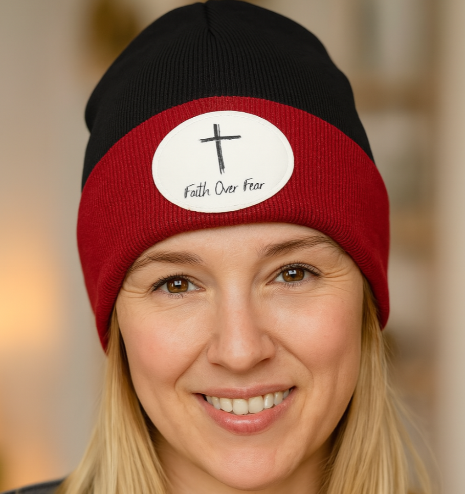 Faith Over Fear Knit Beanie – Inspirational Cross Winter Hat - Kim’s Signature Beauty & Accessories