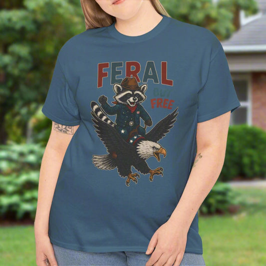 Feral But Free – Patriotic Raccoon & Eagle Graphic Tee - Kim’s Signature Beauty & Accessories