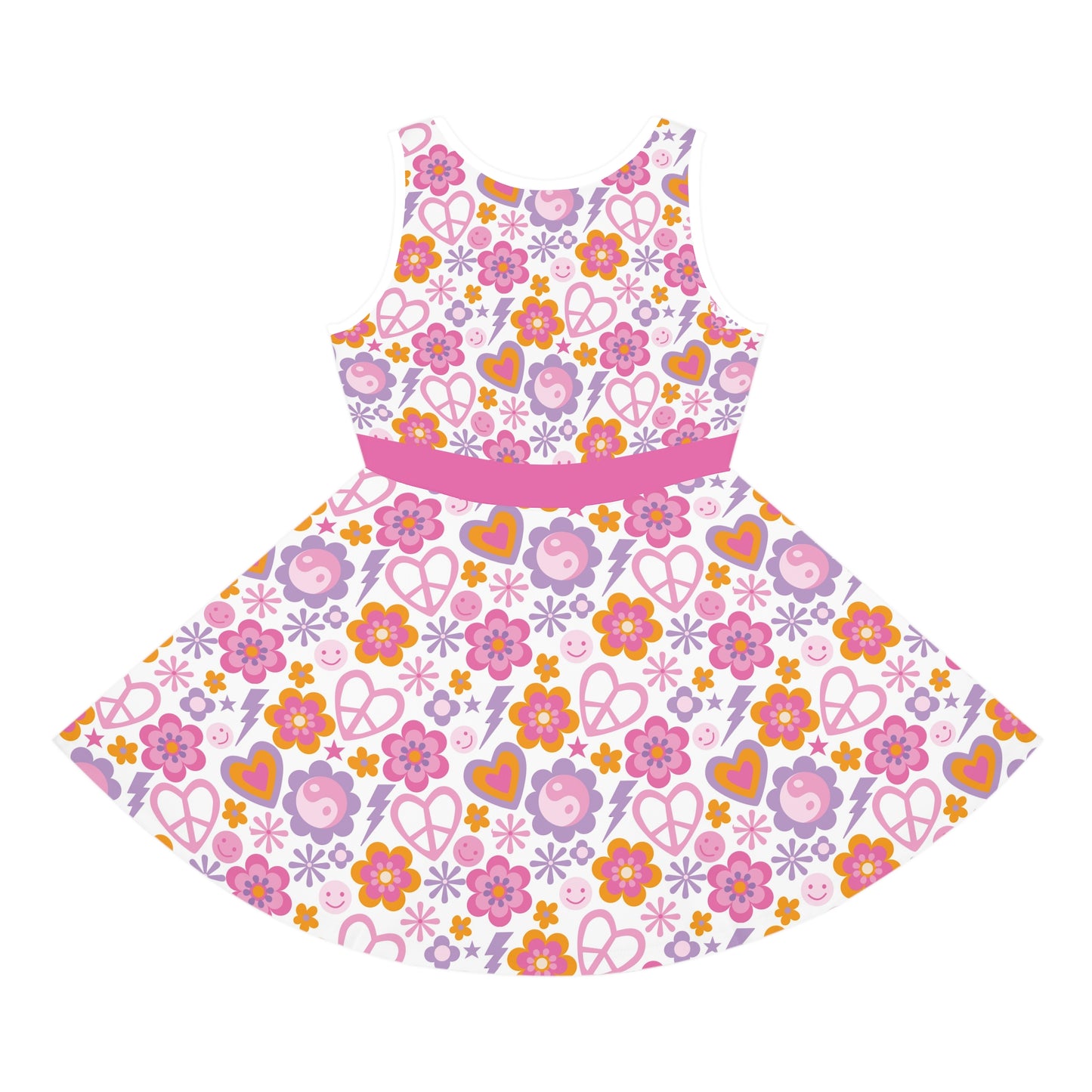 🌸✌️ Girls' Floral Peace Sign Sundress – Colorful & Playful Summer Dress - Kim’s Signature Beauty & Accessories