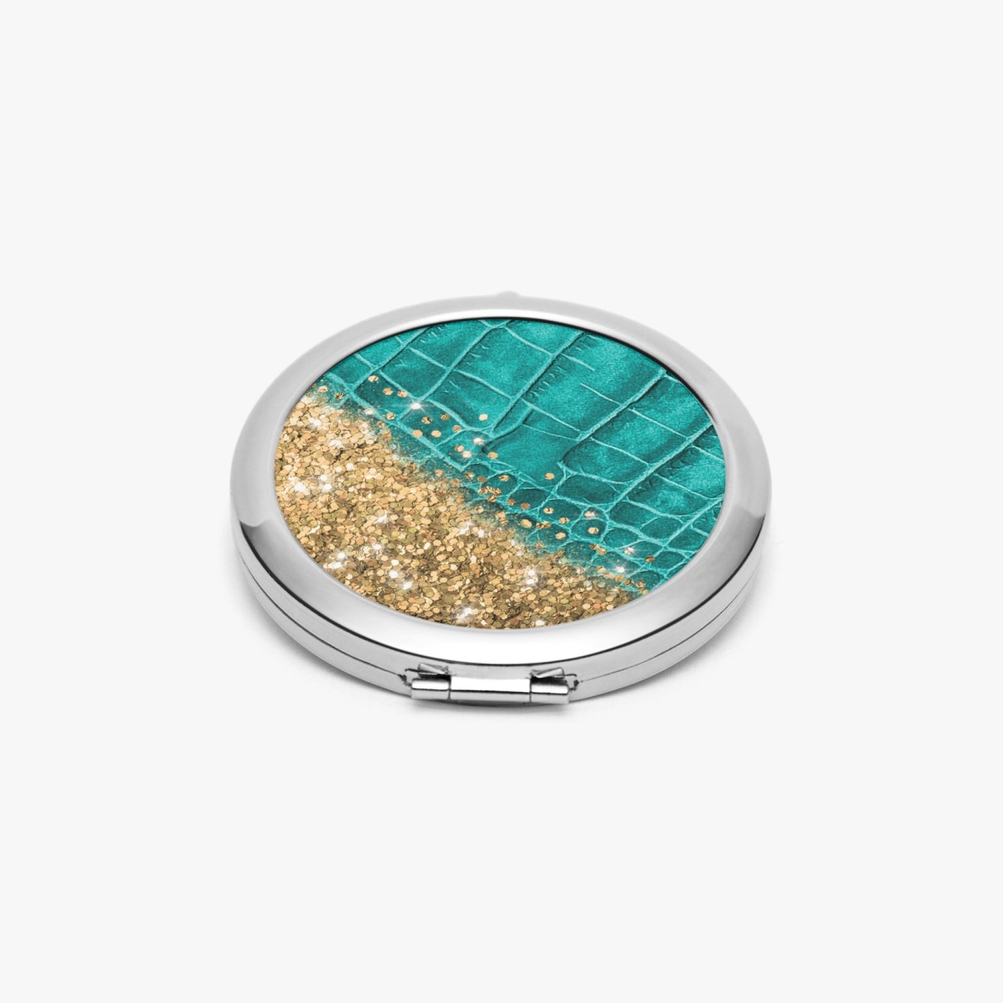 Gold Glitter & Turquoise Leather | Compact Mirror - Kim’s Signature Beauty & Accessories