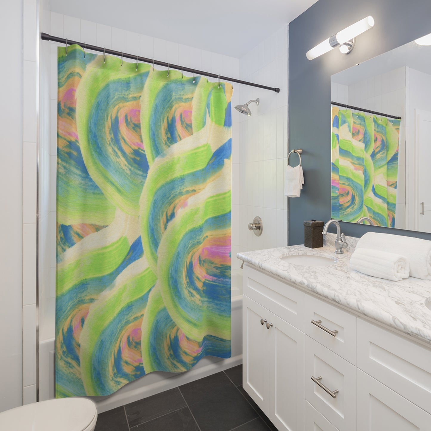 Green & Blue Retro | Shower Curtain - Kim’s Signature Beauty & Accessories