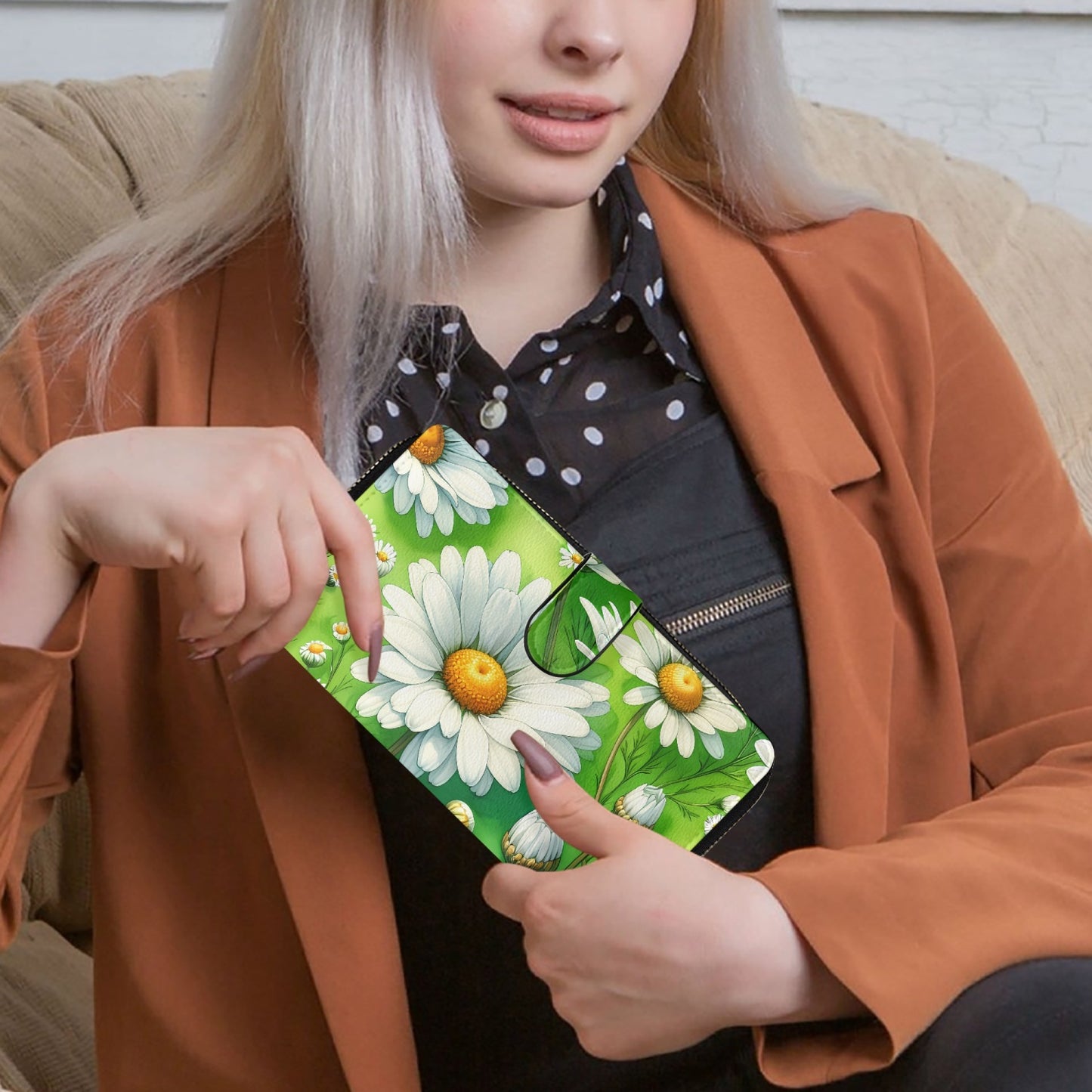 Green & White Floral Long Leather Wallet - Kim’s Signature Beauty & Accessories