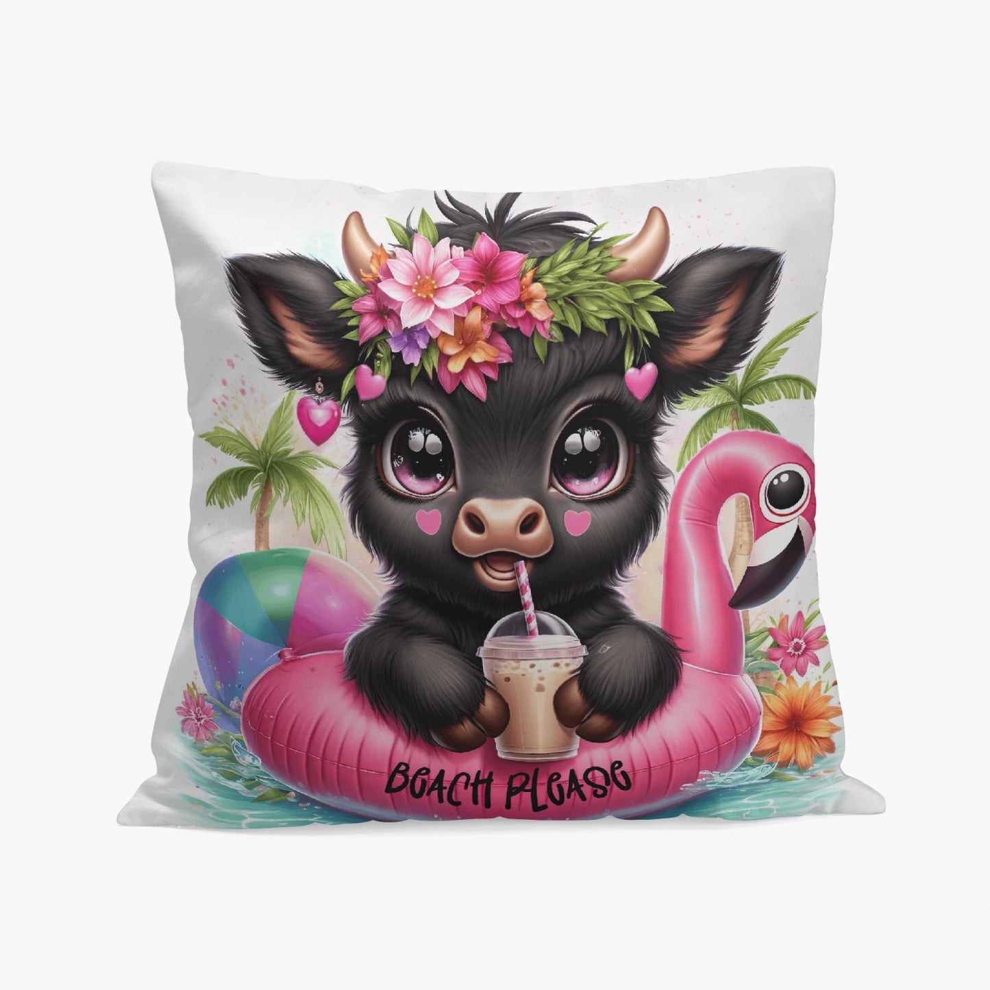 Highland Cow Beach Please Pillow Cover - Kim’s Signature Beauty & Accessories