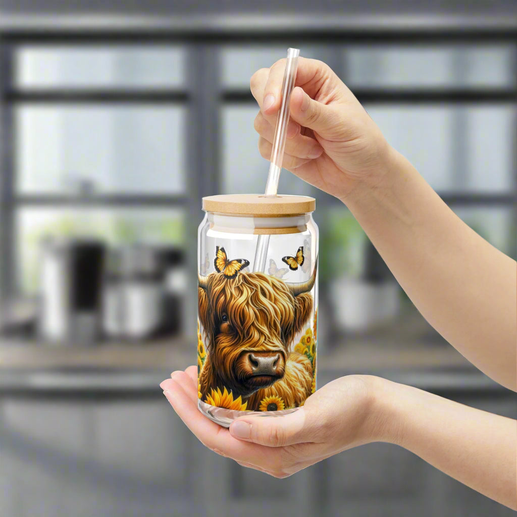 Highland Cow Sipper Glass - Kimās Signature Beauty & Accessories