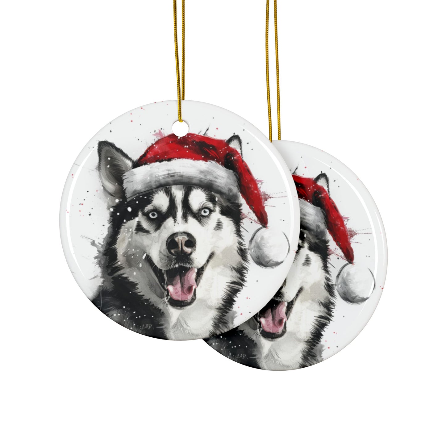 Husky Santa Ceramic Ornament, 2-Side Print - Kim’s Signature Beauty & Accessories