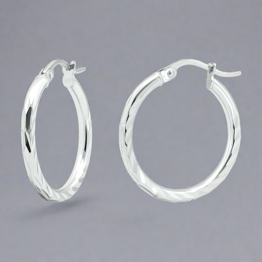 925 Sterling Silver Diamond-Cut Hoop Earrings - Kim’s Signature Beauty & Accessories (Store description)
