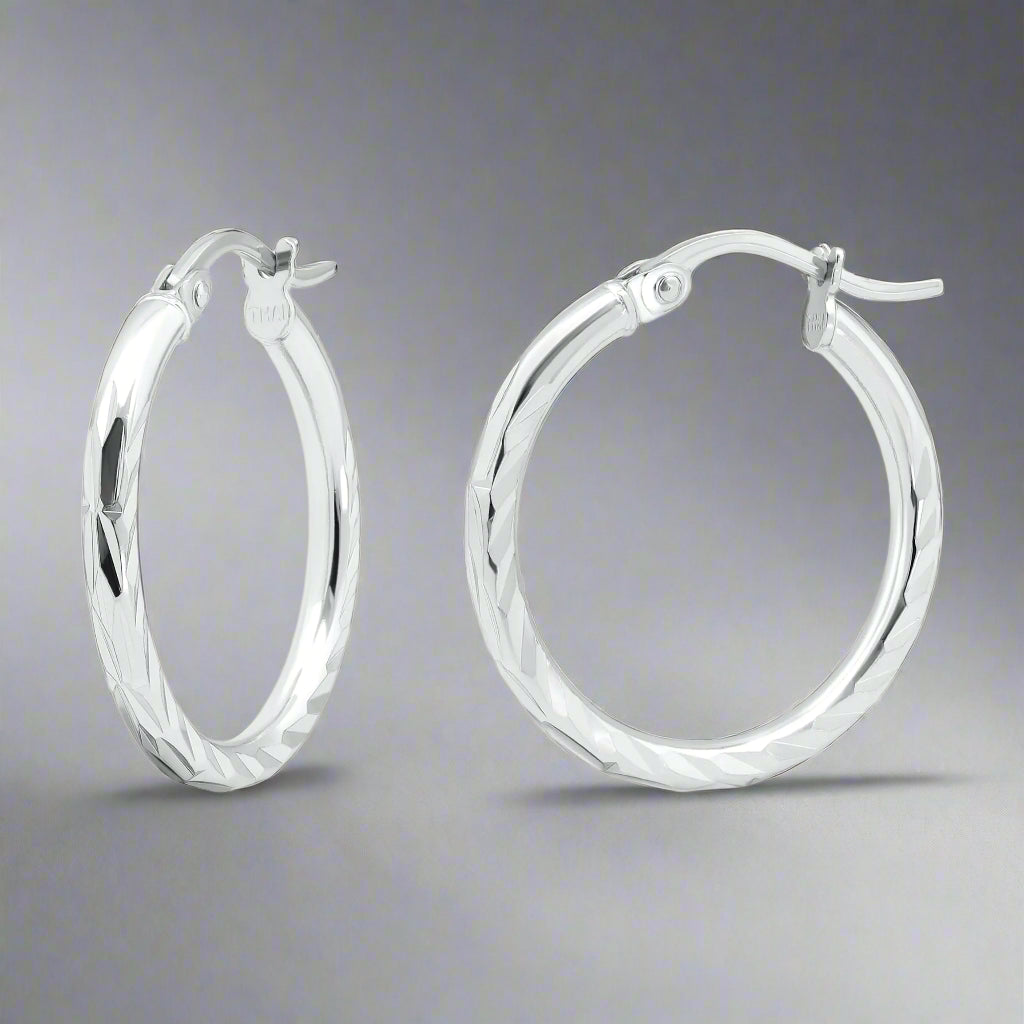 925 Sterling Silver Diamond-Cut Hoop Earrings - Kim’s Signature Beauty & Accessories (Store description)