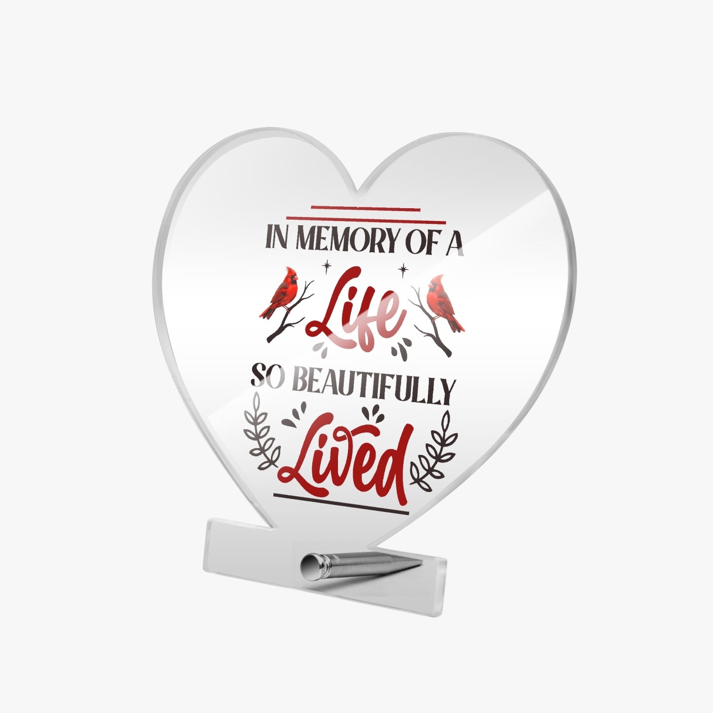 In Memory Acrylic Plaque with Stand - Heart - Kim’s Signature Beauty & Accessories