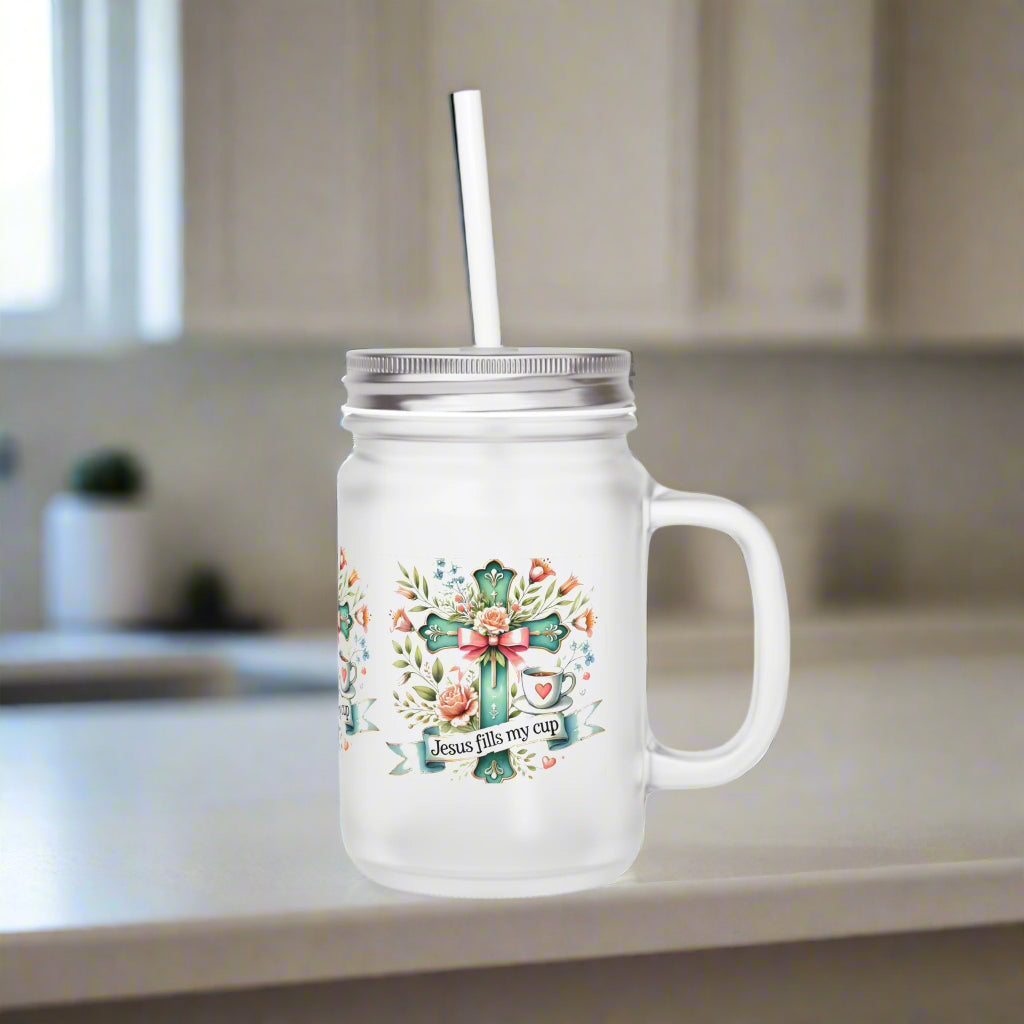 Jesus Fills My Cup-Frosted Mason Jar - Kim’s Signature Beauty & Accessories
