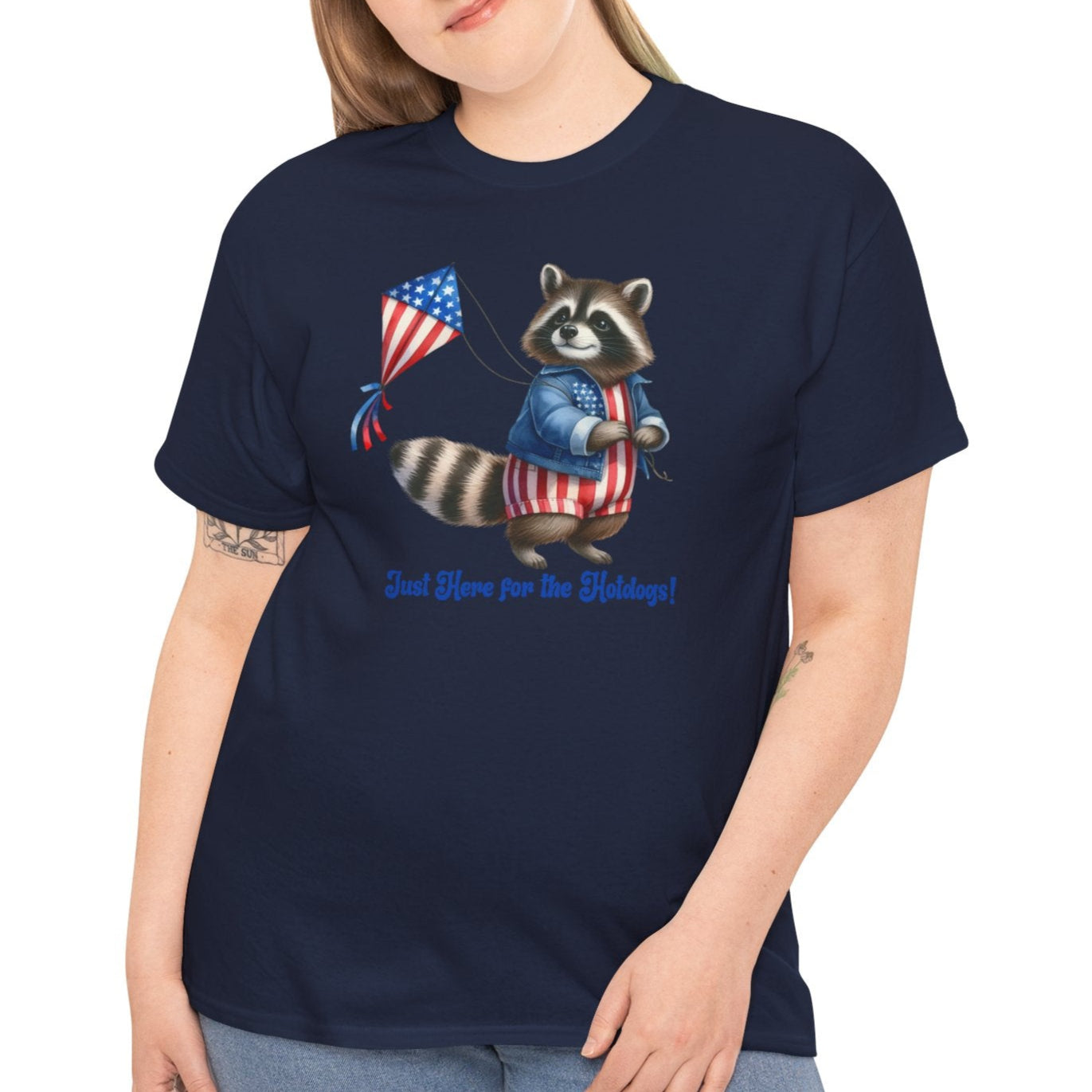Just Here for the Hotdogs – Funny Patriotic Raccoon T-Shirt - Kim’s Signature Beauty & Accessories