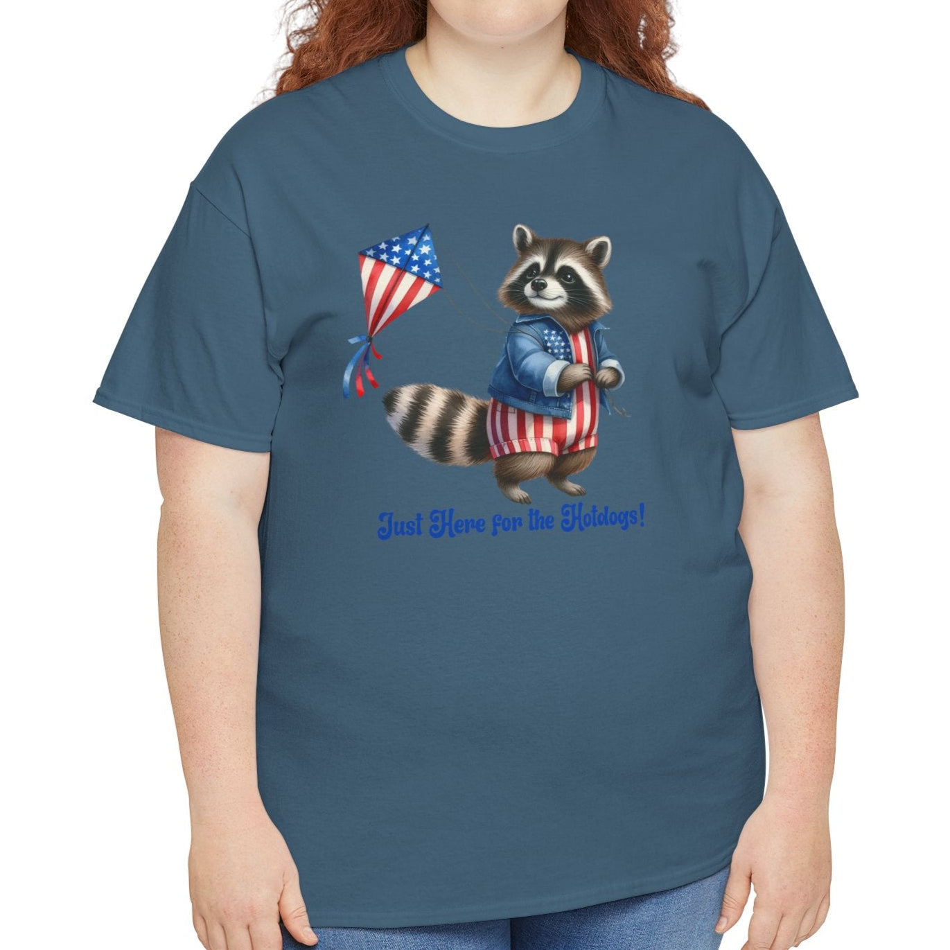 Just Here for the Hotdogs – Funny Patriotic Raccoon T-Shirt - Kim’s Signature Beauty & Accessories