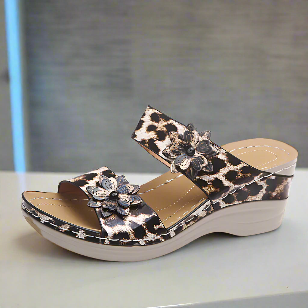 Leopard Print High-Heeled Wedge Sandals - Kim’s Signature Beauty & Accessories