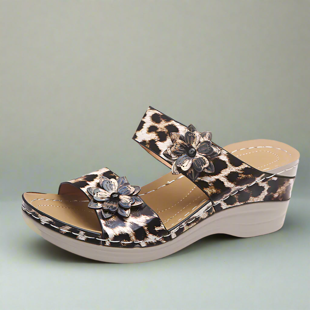 Leopard Print High-Heeled Wedge Sandals - Kim’s Signature Beauty & Accessories