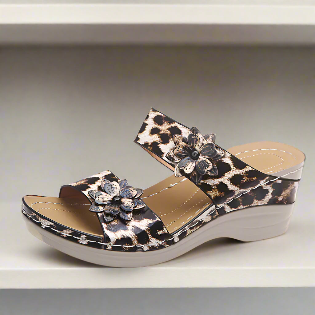 Leopard Print High-Heeled Wedge Sandals - Kim’s Signature Beauty & Accessories