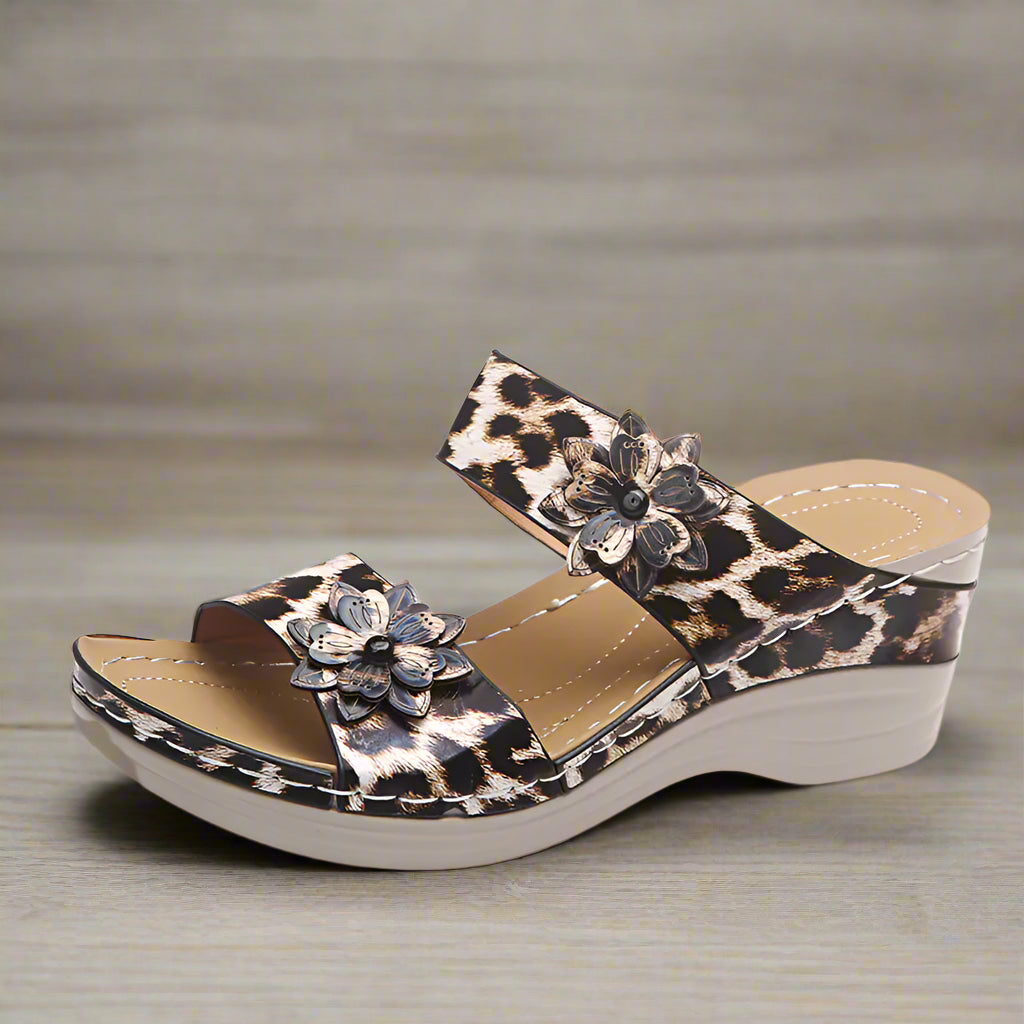 Leopard Print High-Heeled Wedge Sandals - Kim’s Signature Beauty & Accessories