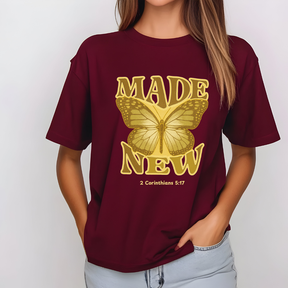 "Made New" Butterfly 2 Corinthians 5:17 Faith Shirt - Kim’s Signature Beauty & Accessories