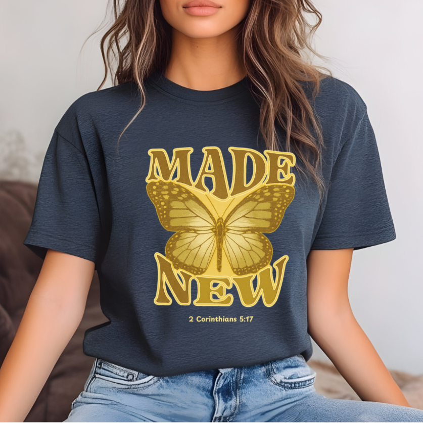 "Made New" Butterfly 2 Corinthians 5:17 Faith Shirt - Kim’s Signature Beauty & Accessories