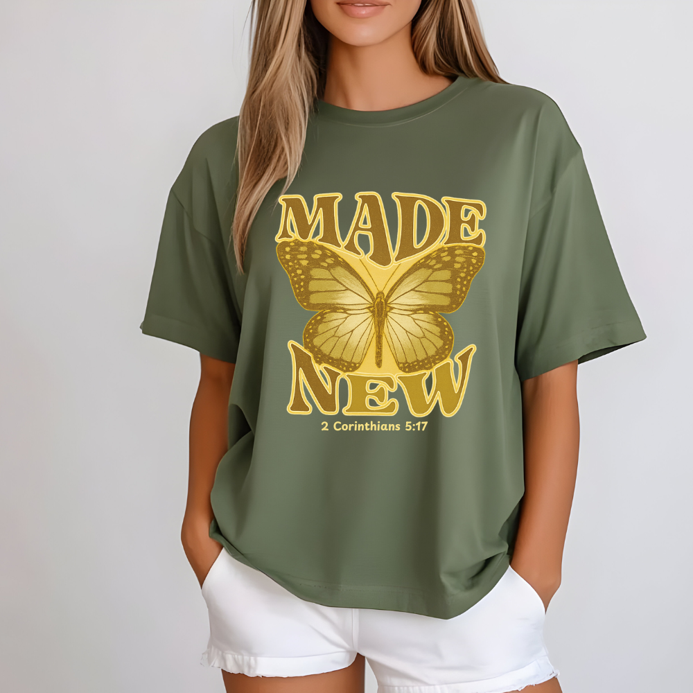 "Made New" Butterfly 2 Corinthians 5:17 Faith Shirt - Kim’s Signature Beauty & Accessories