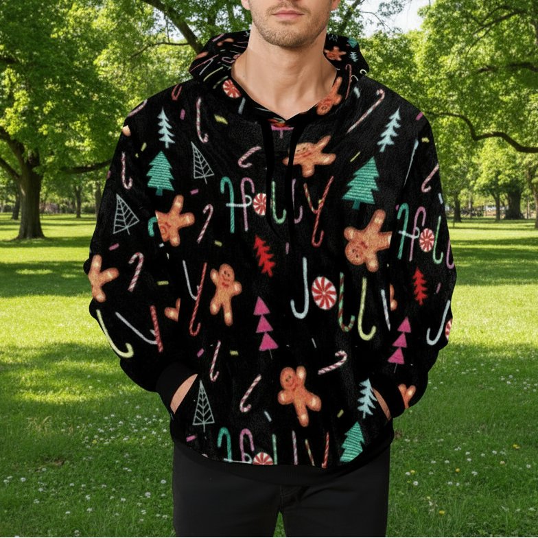 Men’s Ugly Christmas Sherpa Hoodie – Cozy Holiday Sweatshirt with Fun Festive Print - Kim’s Signature Beauty & Accessories