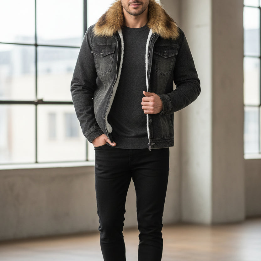 Men's Winter Fur-Lined Denim Jacket - Kim’s Signature Beauty & Accessories