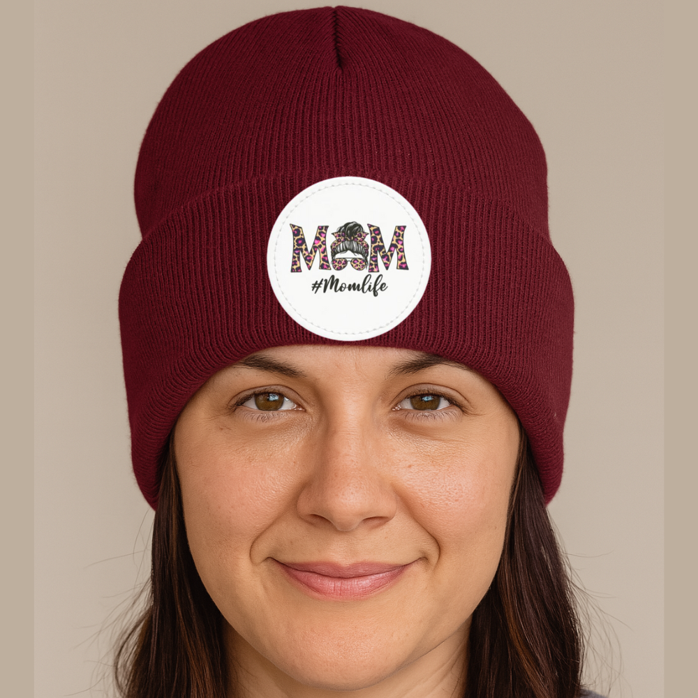 Mom Life Patched Knit Beanie – Cozy Winter Hat - Kim’s Signature Beauty & Accessories