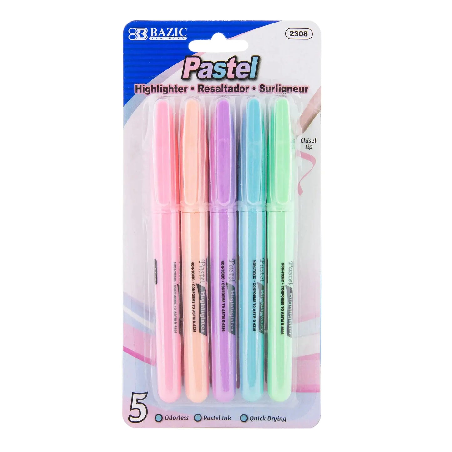 Pen Style Pastel Assorted Colors Highlighter w/ Pocket Clip (5/Pack) - Kim’s Signature Beauty & Accessories (Store description)