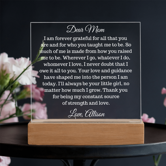 Dear Mom, Personalized Acrylic Plaque with LED - Kim’s Signature Beauty & Accessories