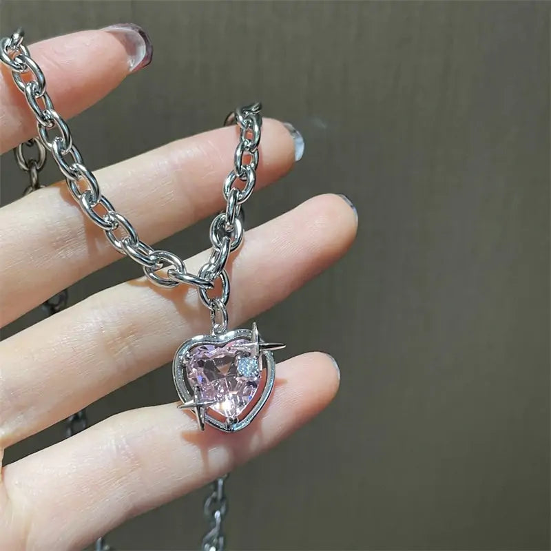 Pink Heart Pendant Necklace | Earrings - Kim’s Signature Beauty & Accessories