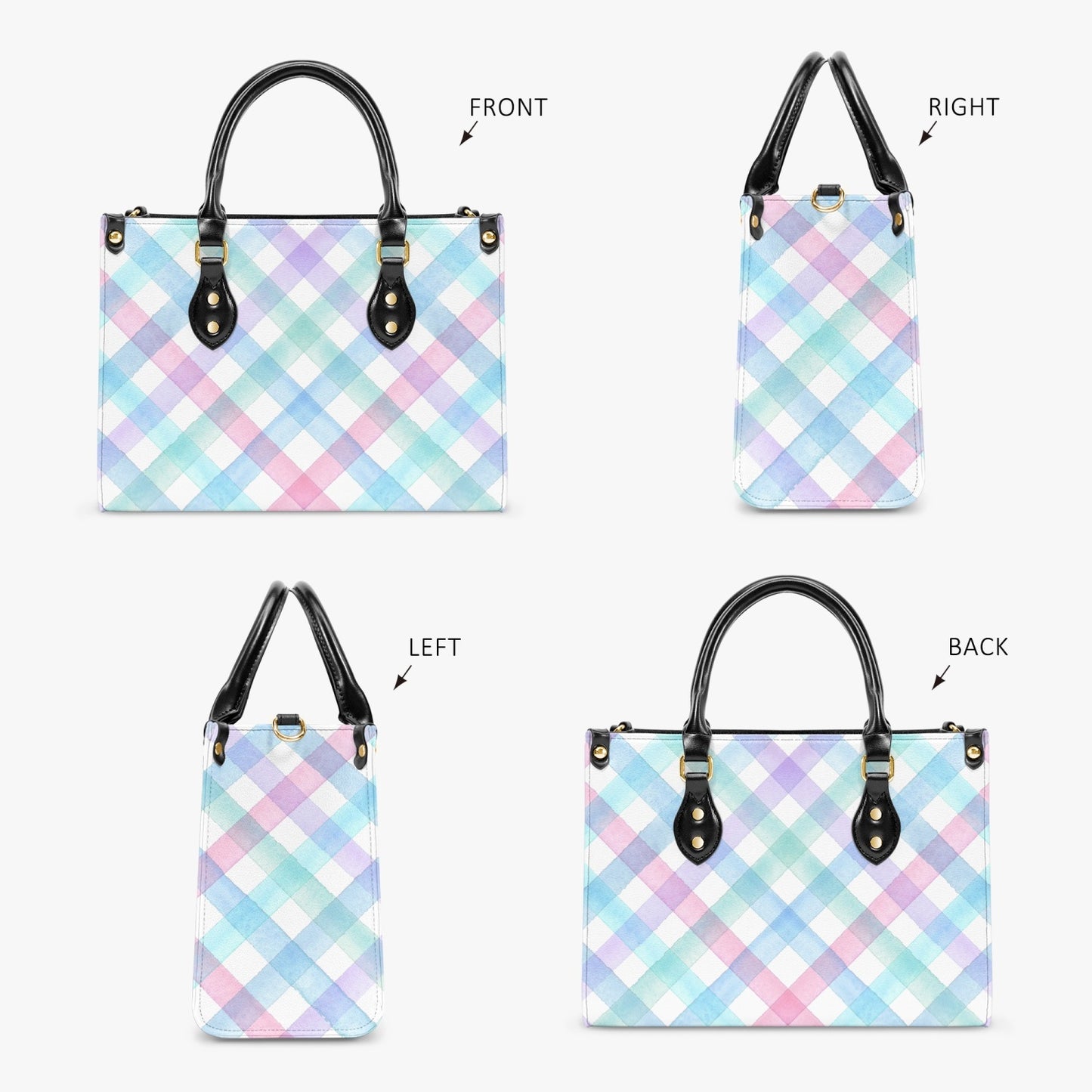 Pastel Watercolor Gingham PU Leather Handbag - Kim’s Signature Beauty & Accessories