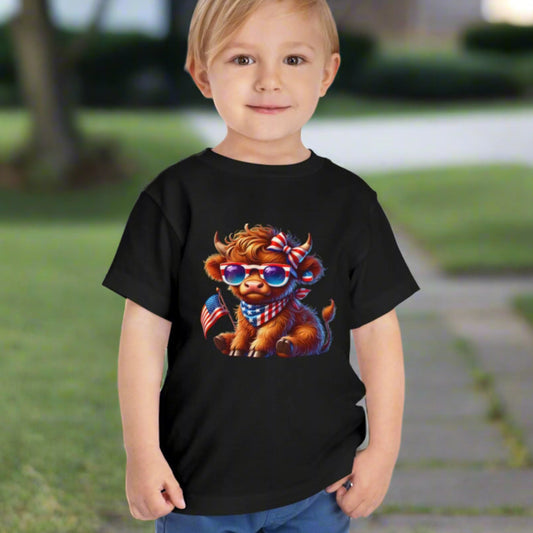 Patriotic Highland Cow Toddler T-Shirt – Cute USA Tee for Little Kids - Kim’s Signature Beauty & Accessories