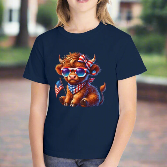 Patriotic Highland Cow Youth T-Shirt – Cute 4th of July Shirt - Kim’s Signature Beauty & Accessories