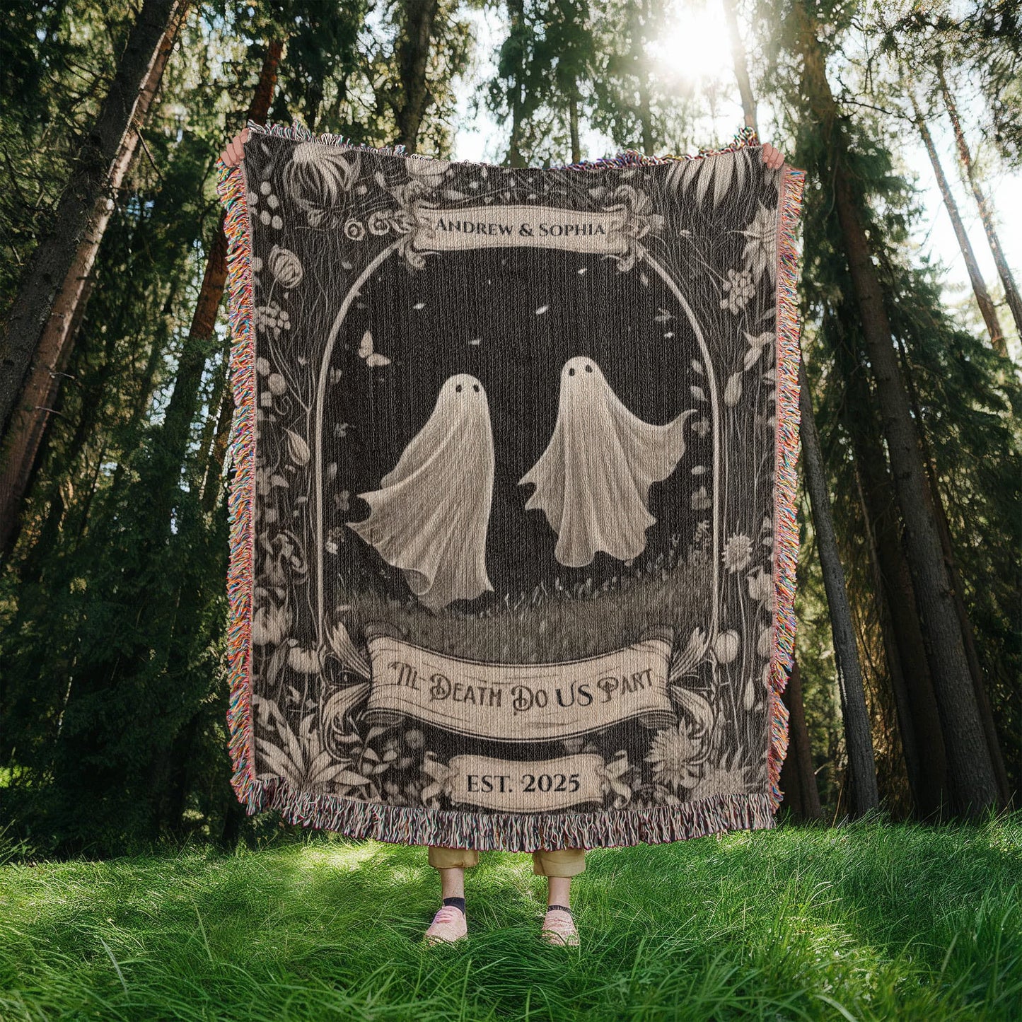 Personalized Ghost Couple “Til Death Do Us Part” Woven Blanket - Kim’s Signature Beauty & Accessories