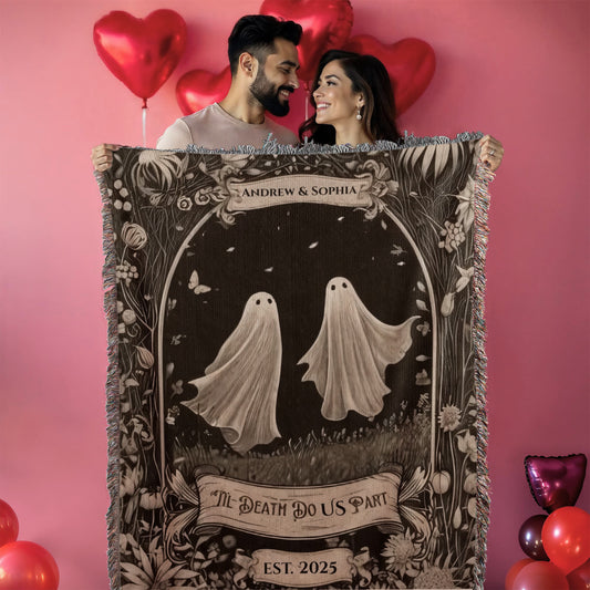 Personalized Ghost Couple “Til Death Do Us Part” Woven Blanket - Kim’s Signature Beauty & Accessories
