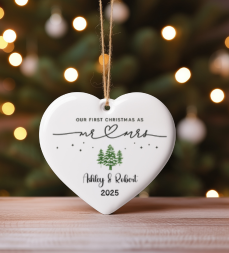 Personalized “Our First Christmas As Mr & Mrs” Heart Ornament - Kim’s Signature Beauty & Accessories