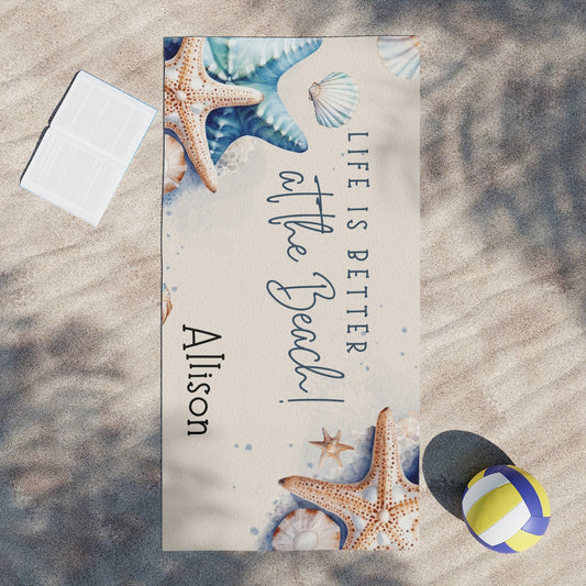 Personalized Starfish & Seashell Beach Towel - Kim’s Signature Beauty & Accessories