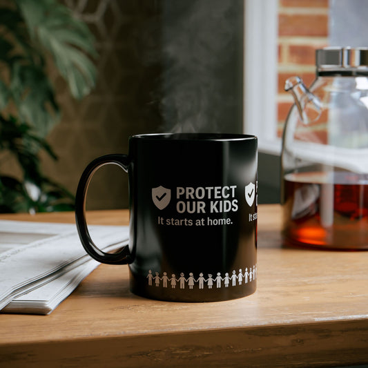 Protect Our Kids Black Mug – Child Safety Awareness Ceramic Cup - Kim’s Signature Beauty & Accessories