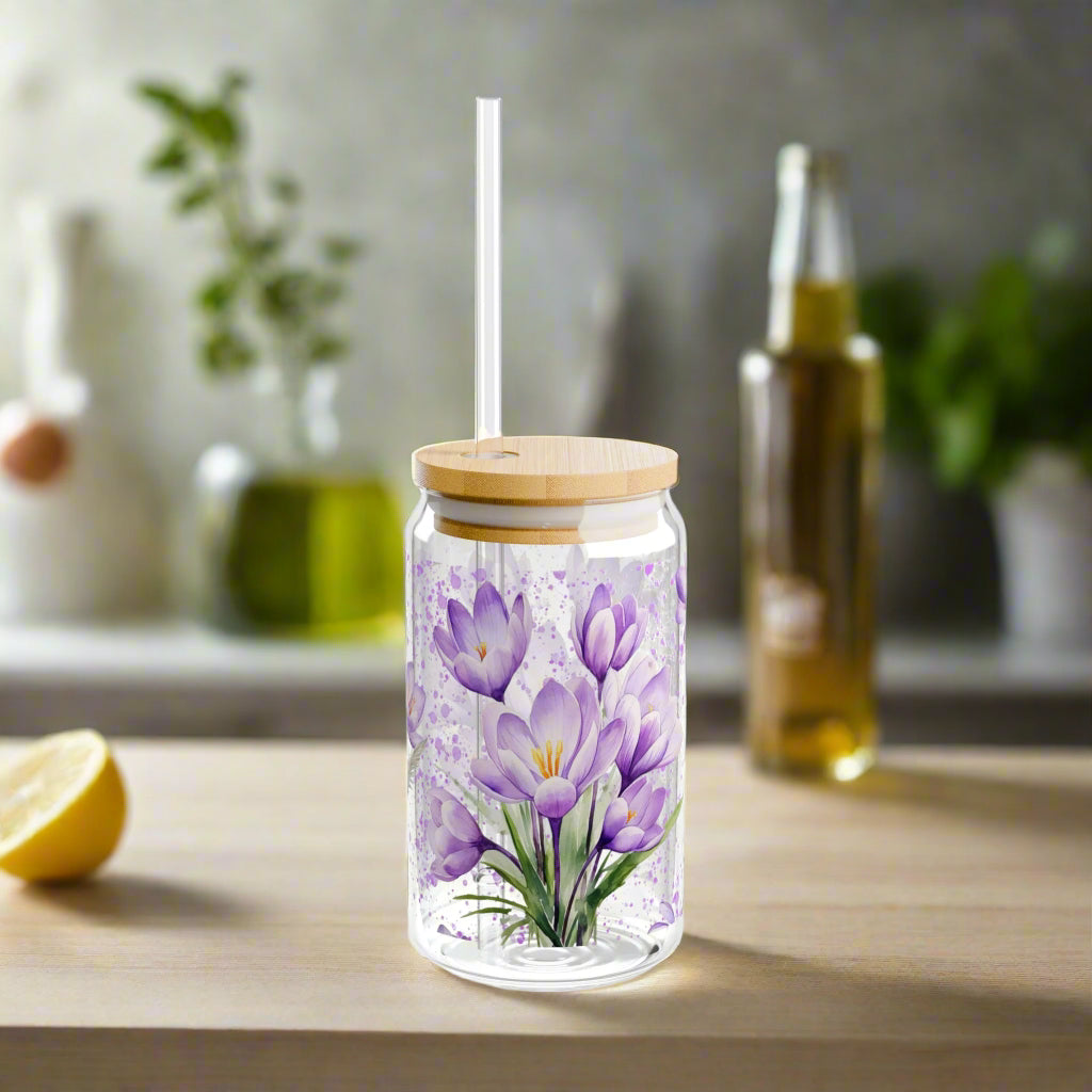 Purple Garden Sipper Glass, 16oz - Kim’s Signature Beauty & Accessories