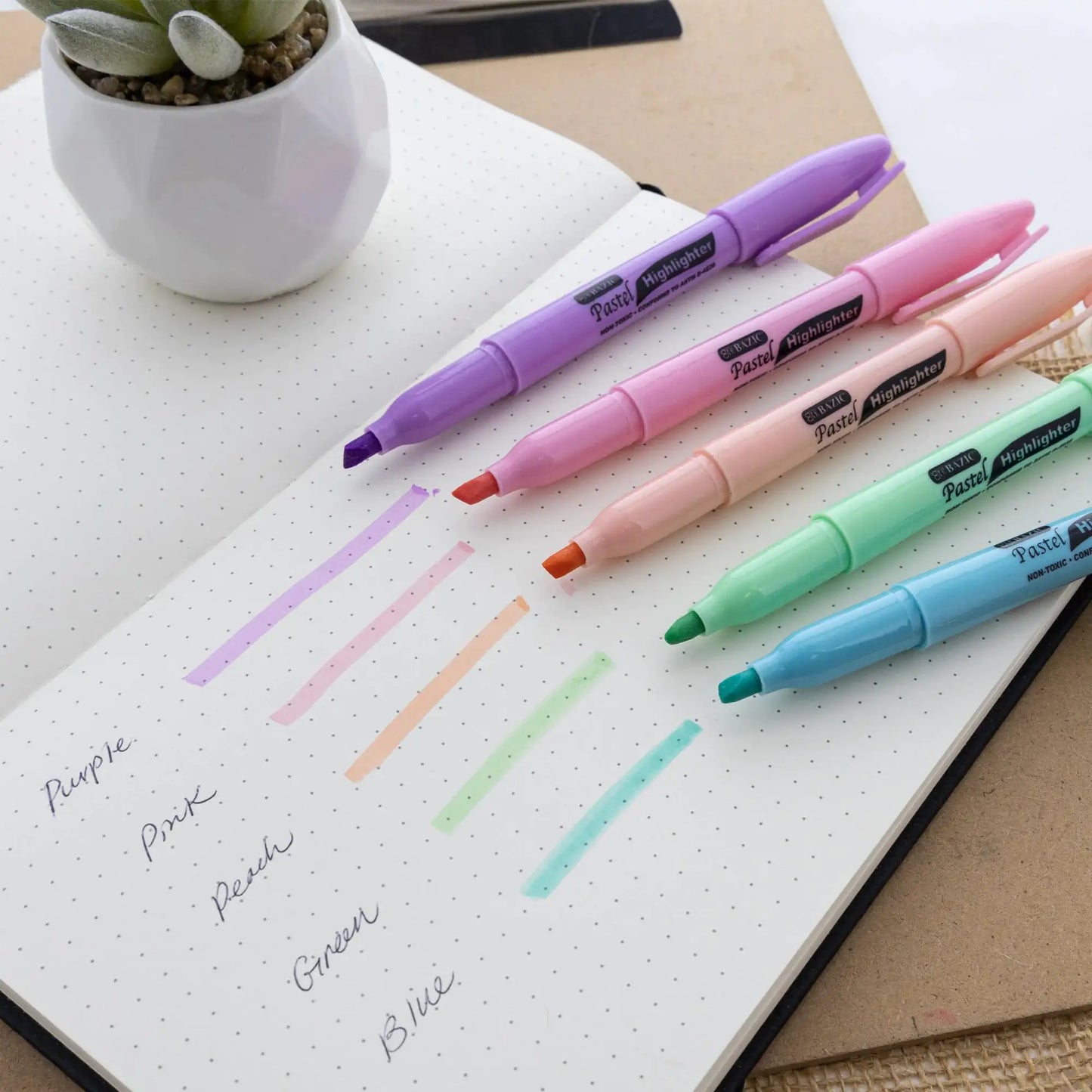 Pen Style Pastel Assorted Colors Highlighter w/ Pocket Clip (5/Pack) - Kim’s Signature Beauty & Accessories (Store description)